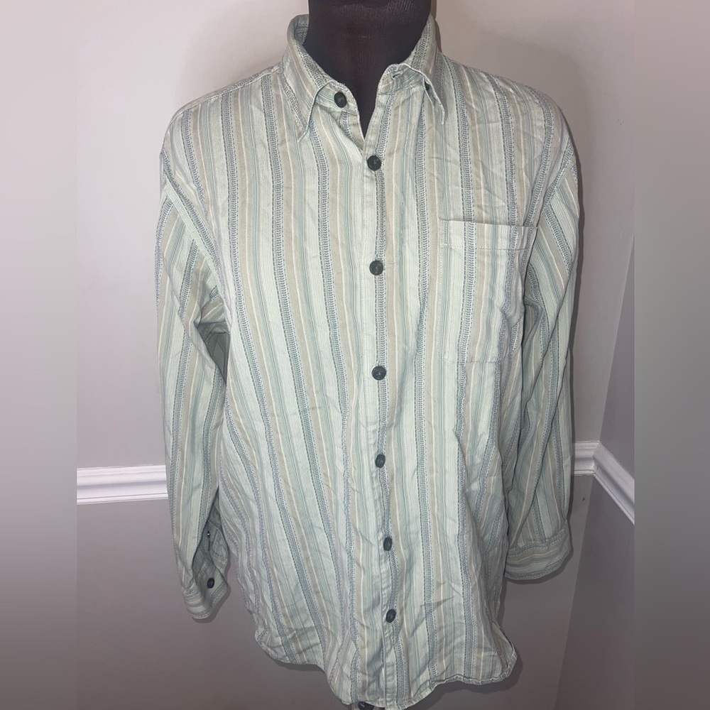 Paradise Collection Mens Long Sleeve Button Down Shirt Green‎ Silk Blend Sz M